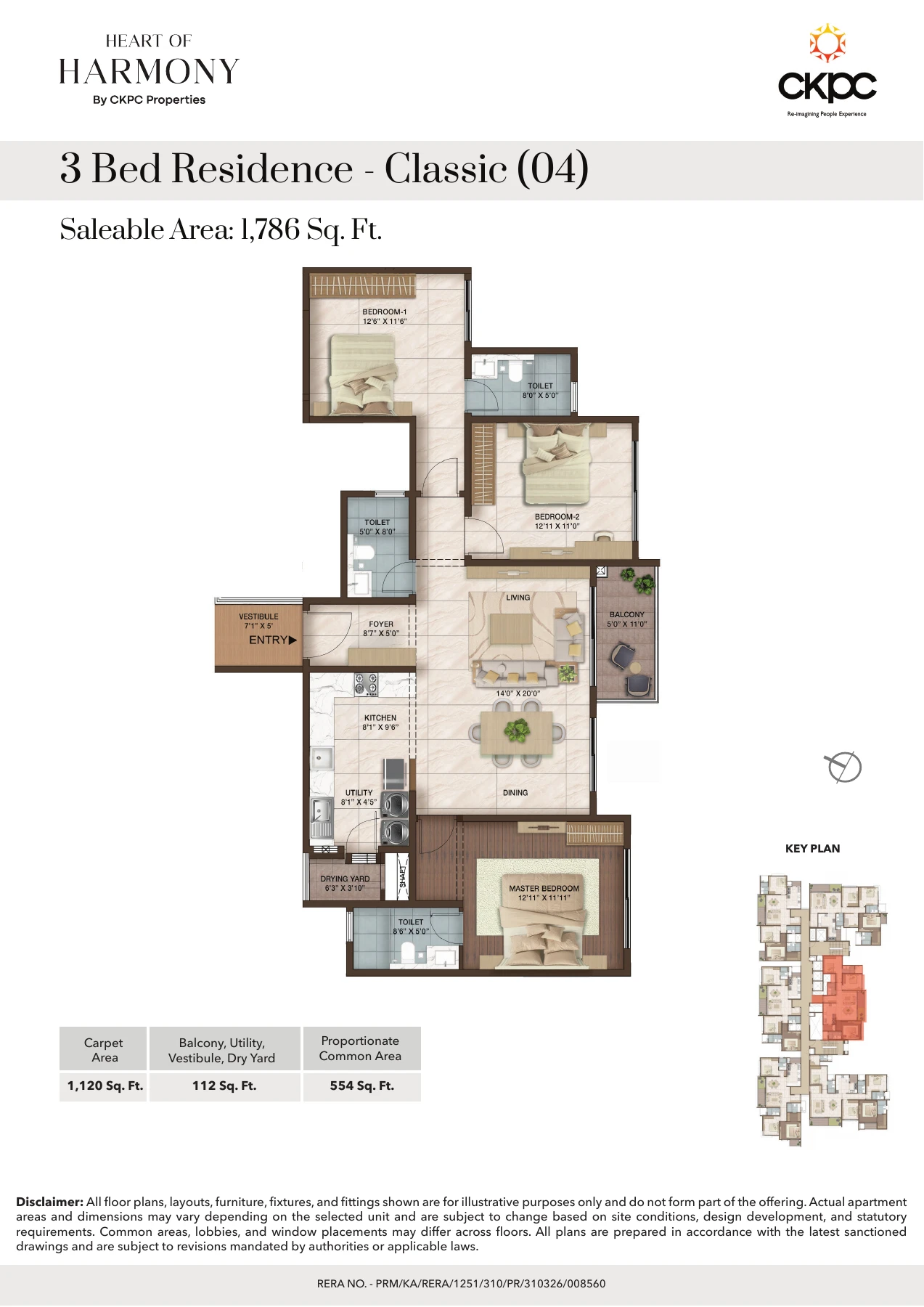 3 BHK Classic – 1,786 Sq Ft Saleable Area – Official Floor Plan