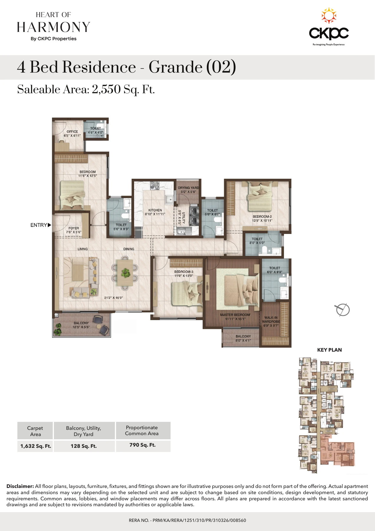 4 BHK Grande – 2,550 Sq Ft Saleable Area – Official Floor Plan
