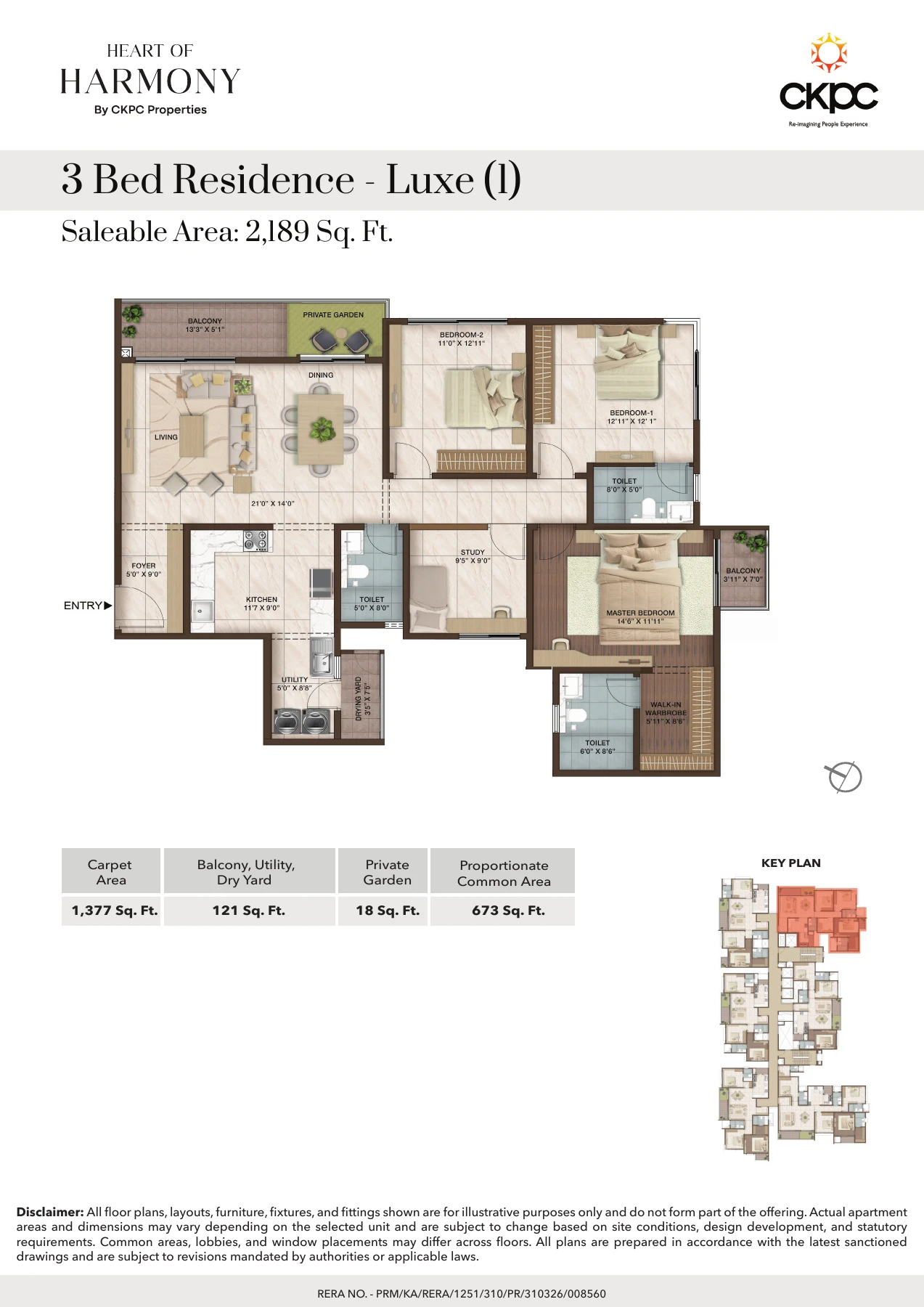 3 BHK + Study Luxe – 2,189 Sq Ft Saleable Area – Official Floor Plan